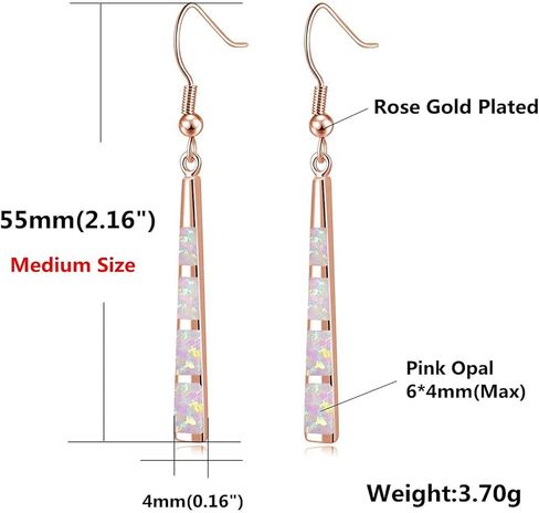 CiNily Dangle Earring-Opal Drop Earrings Silver Plated or Gold Plated Dangle Bar Earrings Opal Jewelry for Women Gems Earrings 2 1/8" in Saudi Arabia
