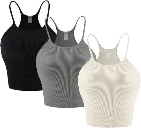 Vertvie Workout Crop Tank Tops for Women Sleeveless Spaghetti Strap Ribbed Camisole Tops Seamless Racerback Bra for Yoga in Saudi Arabia