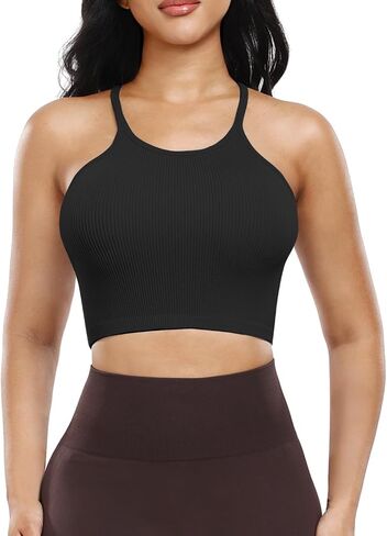 Vertvie Workout Crop Tank Tops for Women Sleeveless Spaghetti Strap Ribbed Camisole Tops Seamless Racerback Bra for Yoga in Saudi Arabia