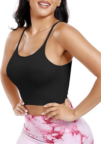 Vertvie Workout Crop Tank Tops for Women Sleeveless Spaghetti Strap Ribbed Camisole Tops Seamless Racerback Bra for Yoga in Saudi Arabia