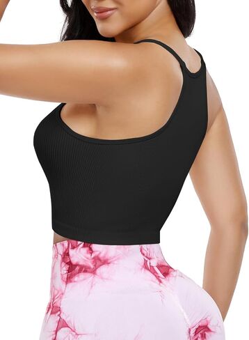 Vertvie Workout Crop Tank Tops for Women Sleeveless Spaghetti Strap Ribbed Camisole Tops Seamless Racerback Bra for Yoga in Saudi Arabia