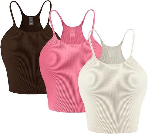 Vertvie Workout Crop Tank Tops for Women Sleeveless Spaghetti Strap Ribbed Camisole Tops Seamless Racerback Bra for Yoga in Saudi Arabia