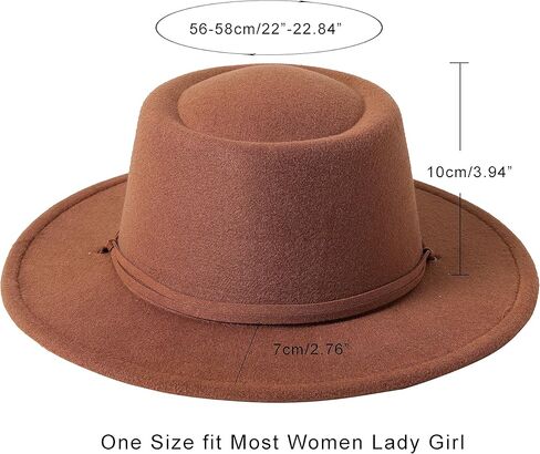Lanzom المرأة الكلاسيكية واسعة حافة قبعة فيدورا من الصوف مع الحبل الرجعية ورأى بنما قبعة تناسب حجم 6 8/7-7 1/4 in Kuwait