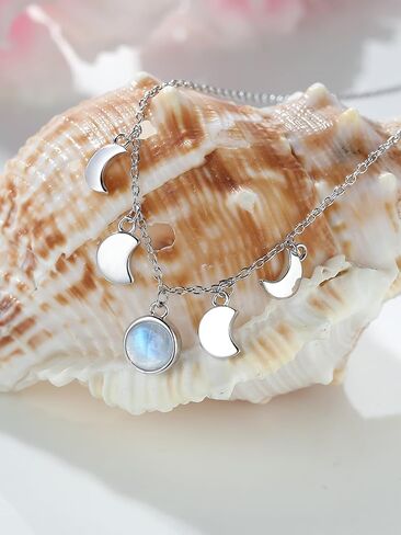 Moonstone Necklace Sterling Silver Moon Necklace for Women Crescent Moon Necklace Moonstone Jewelry Birthday Gifts for Women Girls in Kuwait