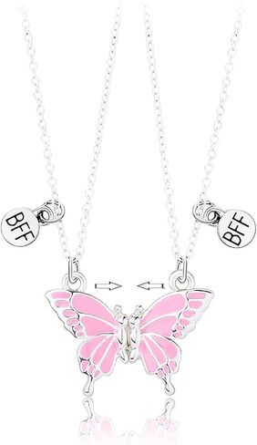 2 PCS Best Friend Necklace for Women，Matching Necklace Beautifly Necklace For Women Friendship Bff Necklace For 2， Cute Necklaces For Teen Girls Sister Dainty Couple Valentines Day in Saudi Arabia