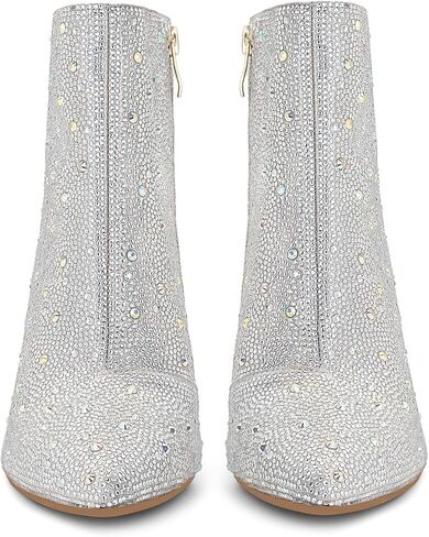 Sparkly Rhinestone Boots For Women Pointed Toe Chunky High Heel Ankle Booties With Side Zipper in Saudi Arabia