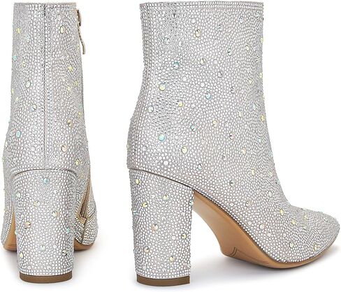 Sparkly Rhinestone Boots For Women Pointed Toe Chunky High Heel Ankle Booties With Side Zipper in Saudi Arabia