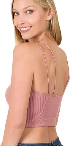 قميص بدون أكمام من Zenana بنسيج مضلع بدون خياطة وحزام سباغيتي قصير ورقبة رسن (as1، Alpha، s، m، عادي، عادي، أسود مزدوج) in Kuwait