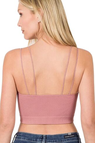 قميص بدون أكمام من Zenana بنسيج مضلع بدون خياطة وحزام سباغيتي قصير ورقبة رسن (as1، Alpha، s، m، عادي، عادي، أسود مزدوج) in Kuwait