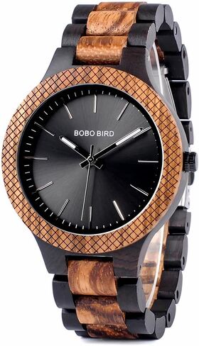 ساعة بوبو بيرد الخشبية للرجال، ساعة كوارتز كبيرة الحجم مع وجه أسود، أفضل هدية in Kuwait