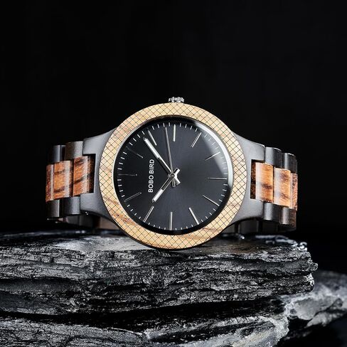 ساعة بوبو بيرد الخشبية للرجال، ساعة كوارتز كبيرة الحجم مع وجه أسود، أفضل هدية in Kuwait