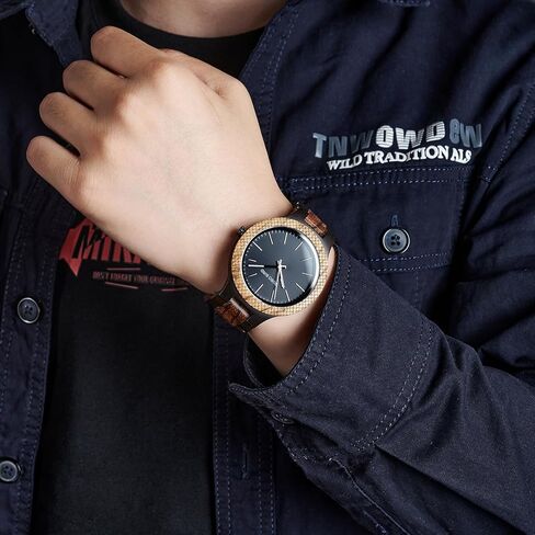 ساعة بوبو بيرد الخشبية للرجال، ساعة كوارتز كبيرة الحجم مع وجه أسود، أفضل هدية in Kuwait