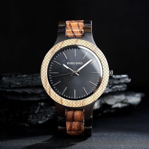 ساعة بوبو بيرد الخشبية للرجال، ساعة كوارتز كبيرة الحجم مع وجه أسود، أفضل هدية in Kuwait