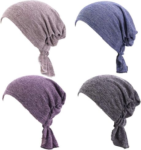 أوشحة رأس عمامة من القطن الكيميائي للنساء من Simoda، باندانا مربوطة مسبقًا لمرضى السرطان لتساقط الشعر (عبوة من 4 قطع) in Kuwait