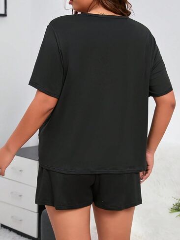 SOLY HUX Women's Plus Size Letter Graphic PJ Set Short Sleeve T Shirts and Shorts Pajama 2 Piece Sleepwear Lounge Set in Saudi Arabia