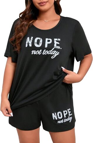SOLY HUX Women's Plus Size Letter Graphic PJ Set Short Sleeve T Shirts and Shorts Pajama 2 Piece Sleepwear Lounge Set in Saudi Arabia