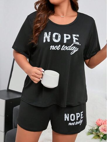 SOLY HUX Women's Plus Size Letter Graphic PJ Set Short Sleeve T Shirts and Shorts Pajama 2 Piece Sleepwear Lounge Set in Saudi Arabia