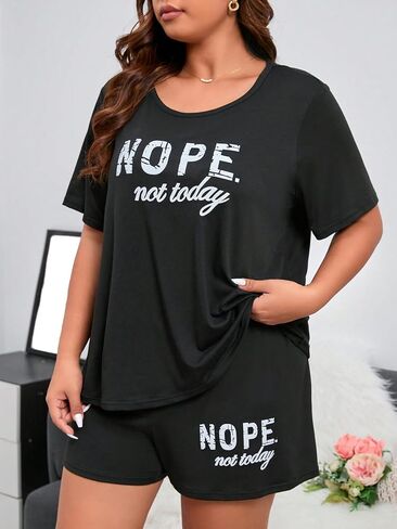 SOLY HUX Women's Plus Size Letter Graphic PJ Set Short Sleeve T Shirts and Shorts Pajama 2 Piece Sleepwear Lounge Set in Saudi Arabia