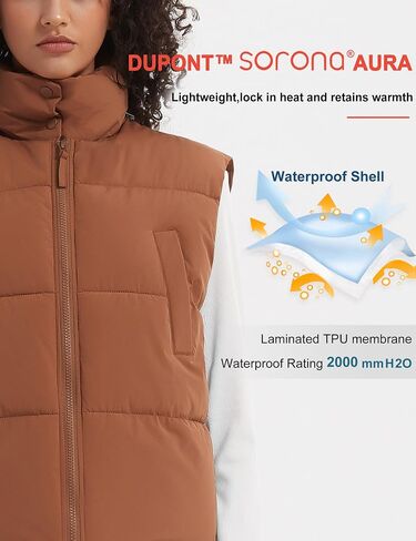 Womens Puffer Vest Crop Sleeveless Jacket Zipper Up High Collar Winter Quilted Padded Gilet With Pockets in Saudi Arabia