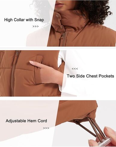 Womens Puffer Vest Crop Sleeveless Jacket Zipper Up High Collar Winter Quilted Padded Gilet With Pockets in Saudi Arabia