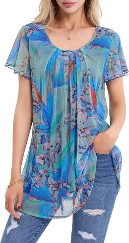 BAISHENGGT Women's Tunics Summer Short Sleeve Fashion Tops Business Casual Workwear in Saudi Arabia