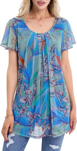 BAISHENGGT Women's Tunics Summer Short Sleeve Fashion Tops Business Casual Workwear in Saudi Arabia