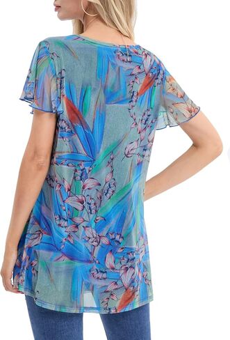 BAISHENGGT Women's Tunics Summer Short Sleeve Fashion Tops Business Casual Workwear in Saudi Arabia