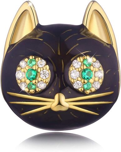 سحر القطة السوداء إلى الأبد من الفضة الإسترلينية 925 مع مينا سوداء وزركون 5A لقلادة سوار باندورا، سحر خرزة رأس الحيوان - هدايا قطتك المحظوظة للنساء والرجال والفتيات والأولاد in Kuwait