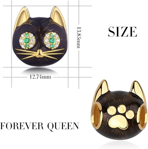 سحر القطة السوداء إلى الأبد من الفضة الإسترلينية 925 مع مينا سوداء وزركون 5A لقلادة سوار باندورا، سحر خرزة رأس الحيوان - هدايا قطتك المحظوظة للنساء والرجال والفتيات والأولاد in Kuwait