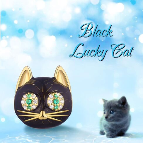 سحر القطة السوداء إلى الأبد من الفضة الإسترلينية 925 مع مينا سوداء وزركون 5A لقلادة سوار باندورا، سحر خرزة رأس الحيوان - هدايا قطتك المحظوظة للنساء والرجال والفتيات والأولاد in Kuwait