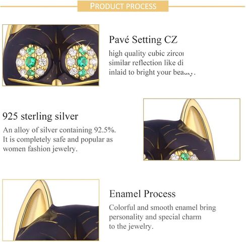 سحر القطة السوداء إلى الأبد من الفضة الإسترلينية 925 مع مينا سوداء وزركون 5A لقلادة سوار باندورا، سحر خرزة رأس الحيوان - هدايا قطتك المحظوظة للنساء والرجال والفتيات والأولاد in Kuwait