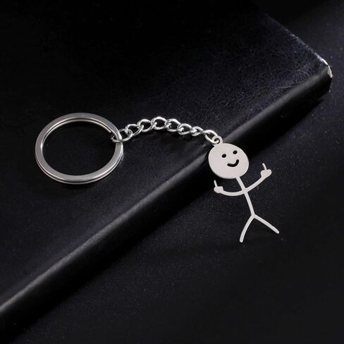 Fuqimanman2020 Stainless Steel Middle Finger Pendant Keyring Funny Doodle Keychain Friendship Jewelry Gift for Men Women in Saudi Arabia