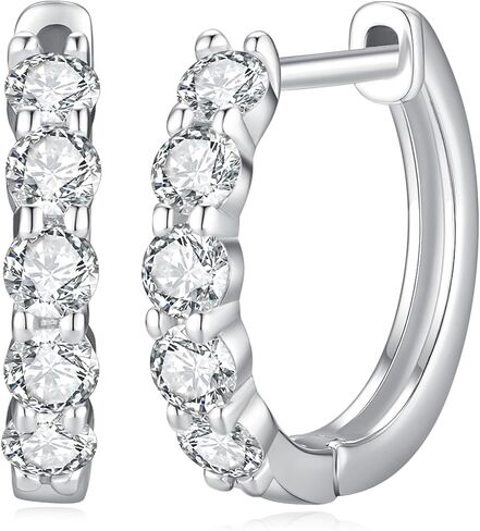 أقراط مويسانيت هوب ، 0.48-1.0cttw DF اللون مقلد الماس 18K الذهب الأبيض مطلي الأقراط للنساء شهادة الأصالة in Kuwait