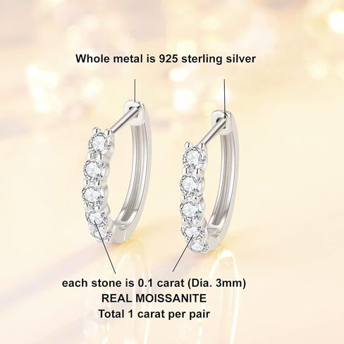 أقراط مويسانيت هوب ، 0.48-1.0cttw DF اللون مقلد الماس 18K الذهب الأبيض مطلي الأقراط للنساء شهادة الأصالة in Kuwait