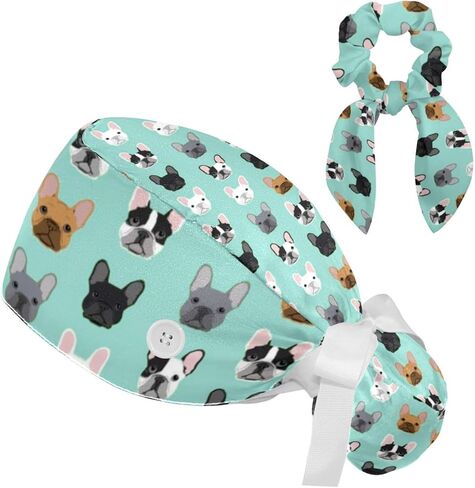 Animals Dogs Scrub Caps Adjustable Working Cap Surgical Caps Nurse Hat with Bow Hair Scrunchy in Saudi Arabia