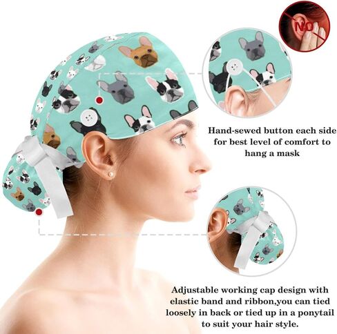 Animals Dogs Scrub Caps Adjustable Working Cap Surgical Caps Nurse Hat with Bow Hair Scrunchy in Saudi Arabia