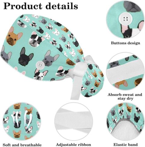 Animals Dogs Scrub Caps Adjustable Working Cap Surgical Caps Nurse Hat with Bow Hair Scrunchy in Saudi Arabia