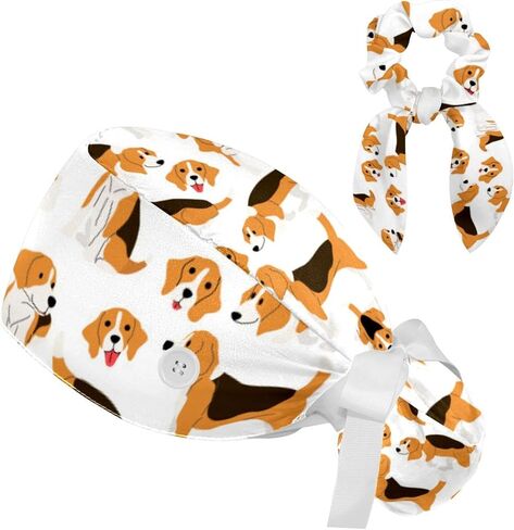Animals Dogs Scrub Caps Adjustable Working Cap Surgical Caps Nurse Hat with Bow Hair Scrunchy in Saudi Arabia