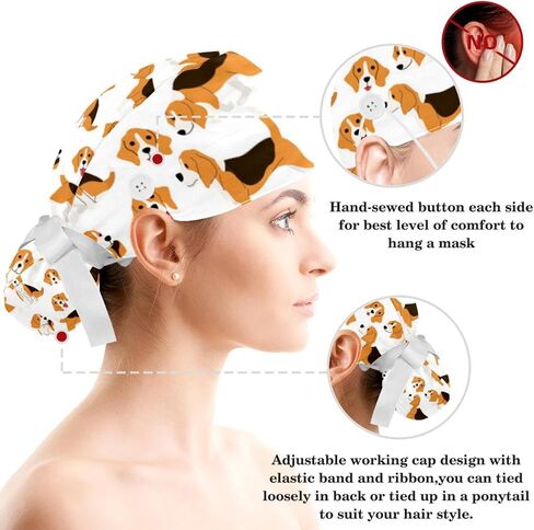 Animals Dogs Scrub Caps Adjustable Working Cap Surgical Caps Nurse Hat with Bow Hair Scrunchy in Saudi Arabia