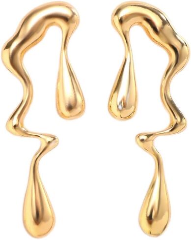Irregular Waterdrop Earrings for Women Liquid Metal Earrings Thick Hypoallergenic Dangle Earrings Gold Statement Earrings Jewelry Gifts in Saudi Arabia