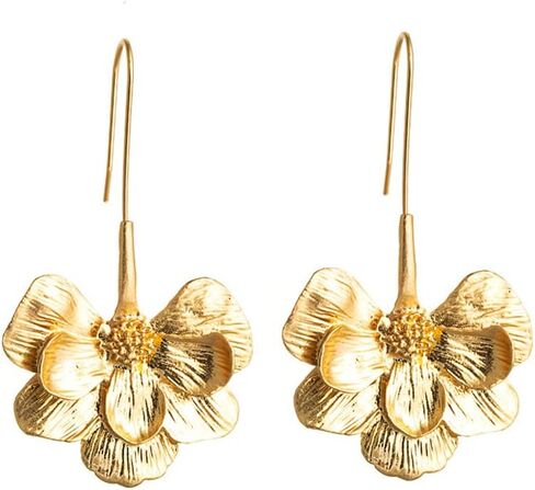 Statement Gold Flower Earrings Sculptural Exaggerated Flower Floral Earrings Large Metal Flower Drop Earrings Hypoallergenic Stylish Flower Statement Earring Jewelry for Women Teen Girls in Saudi Arabia