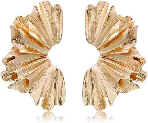 Statement Gold Flower Earrings Sculptural Exaggerated Flower Floral Earrings Large Metal Flower Drop Earrings Hypoallergenic Stylish Flower Statement Earring Jewelry for Women Teen Girls in Saudi Arabia