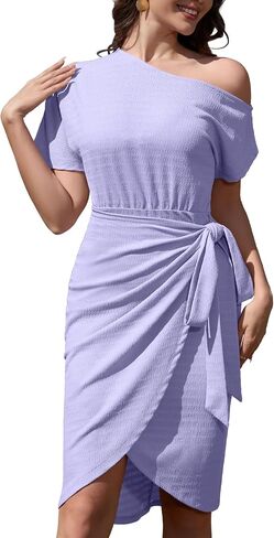 فستان Dressystar نسائي بكتف واحد مكشكش لحفلات الكوكتيل 2024، فساتين مثيرة بأكمام قصيرة للحفلات والنوادي in Saudi Arabia