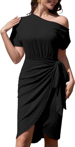 فستان Dressystar نسائي بكتف واحد مكشكش لحفلات الكوكتيل 2024، فساتين مثيرة بأكمام قصيرة للحفلات والنوادي in Saudi Arabia