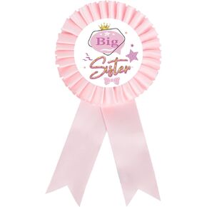 Satin Fabric Big Sister Tinplate Badge Pin, Girl Birthday Rosette Button Pins, Princess Birthday Party Accessory Brooch Pin, Children Adults Birthday Party Decorations - Pink, Pack of 1