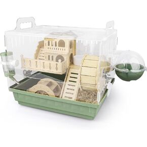 8 in 1 Acrylic Hamster Cages and Habitats,Dwarf Hamster Cage,Wooden Small Animal Cage with Accessories & Toys,2-Layer Small Pet House,Mice,Gerbils(Blue,14"*11"*10")