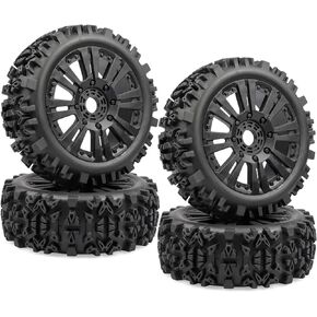 Pre-Glued Hex 17mm 1/8 RC Buggy Wheels and Tires Combo for Typhon 3S 6S RC Buggy Off-Road Car, 4-Pack (OD 120x43mm)