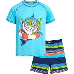 Boys' Rash Guard Set - 2 Piece Rash Guard Sun Protection Swim Trunks and Swim Shirt - Boys' Swimwear Set (4-12)