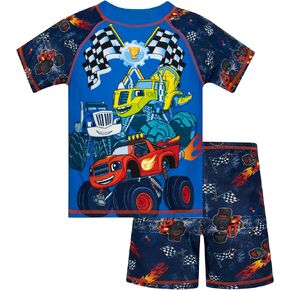 Blaze and the Monster Machines Swim Set | Two Piece Swimwear for Kids | Boys Swim Trunks and Rash Guard | Swimsuit for Boys