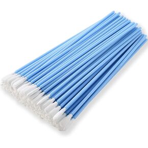 Long Swabs Lint Free Cleaning Swabs with Long Handle (100pcs, 6.3" Polyester, 6.8mm Head Blue) Multi-Purpose Swab Sticks with Microfiber Tips (A857B)